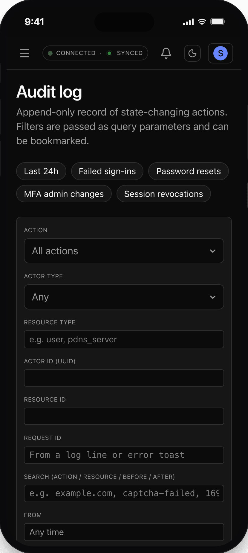 Audit log on mobile