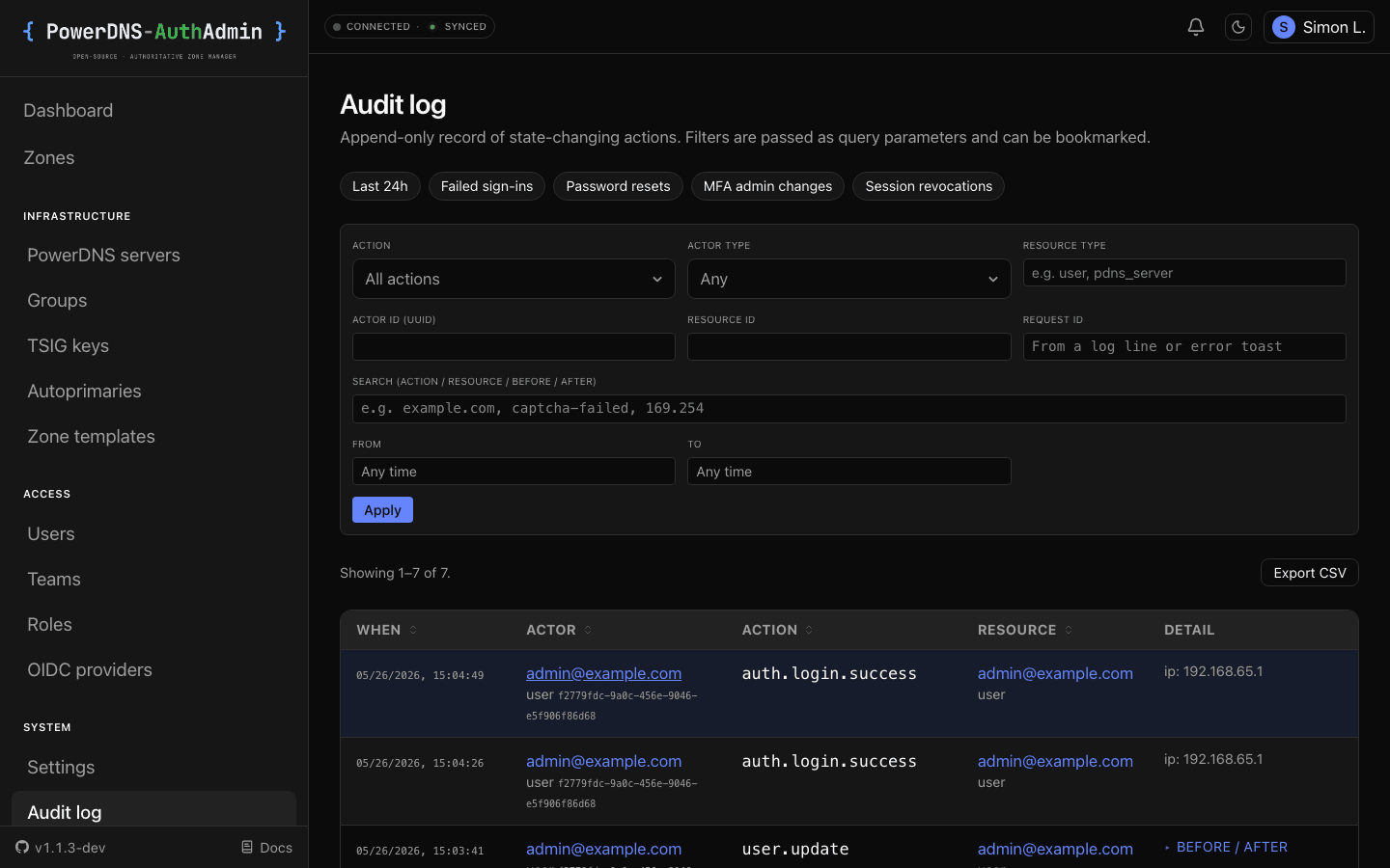 Audit log