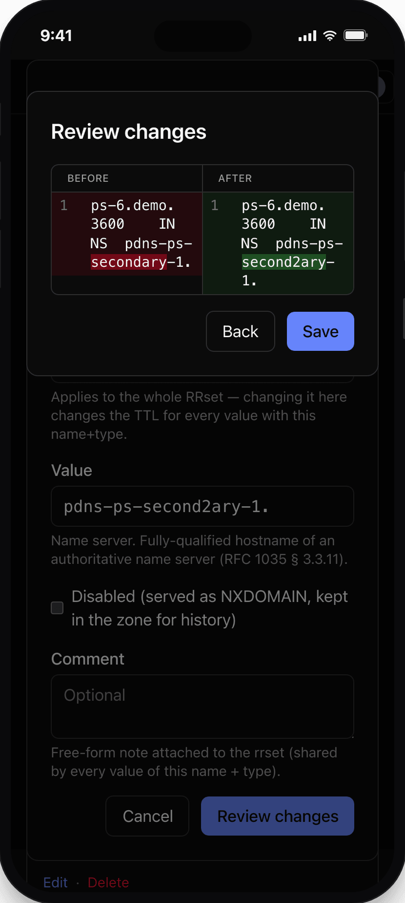 Diff before apply on mobile