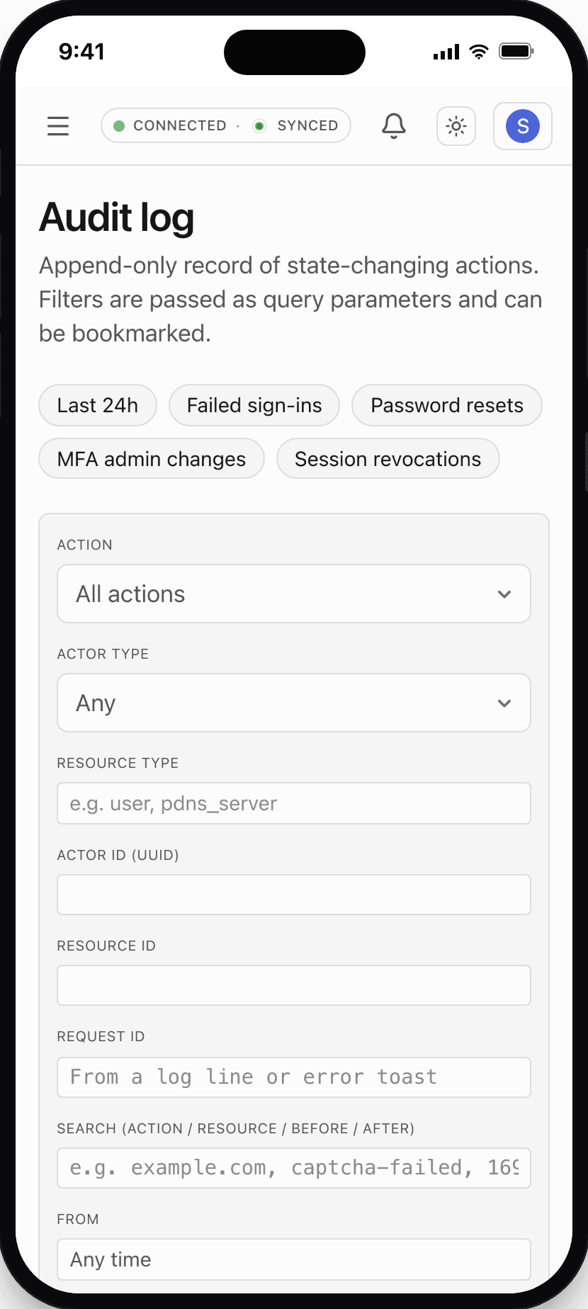 Audit log on mobile