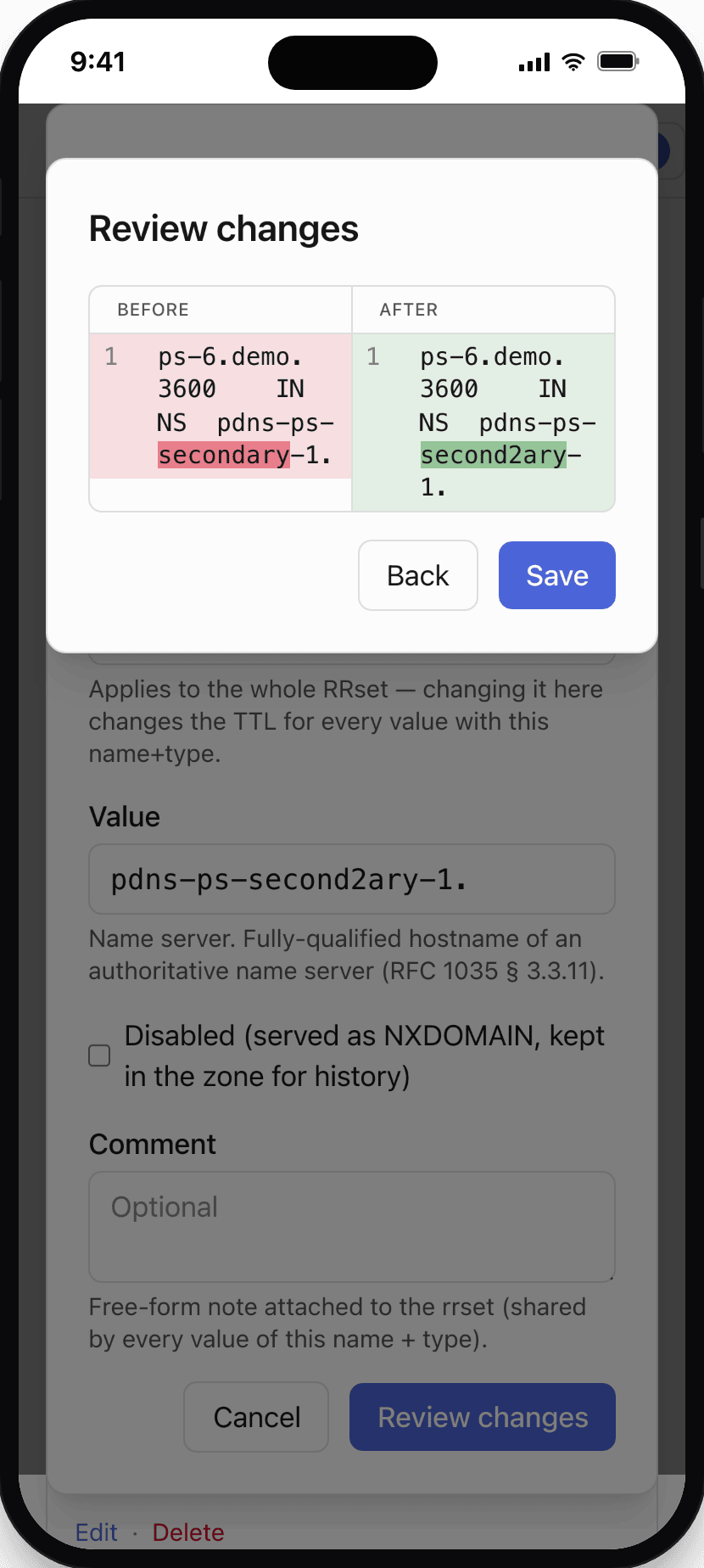 Diff before apply on mobile
